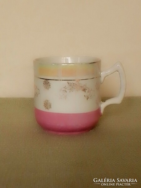 Régi antik eozinos mázas teás kávés manófüles porcelán bögre csésze
