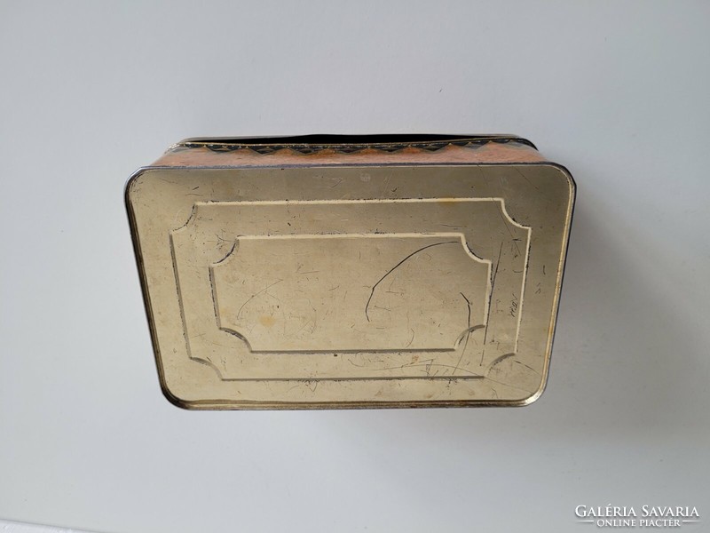 Old metal box with snow flower pattern, vintage Saint Stephen chicory coffee supplement box