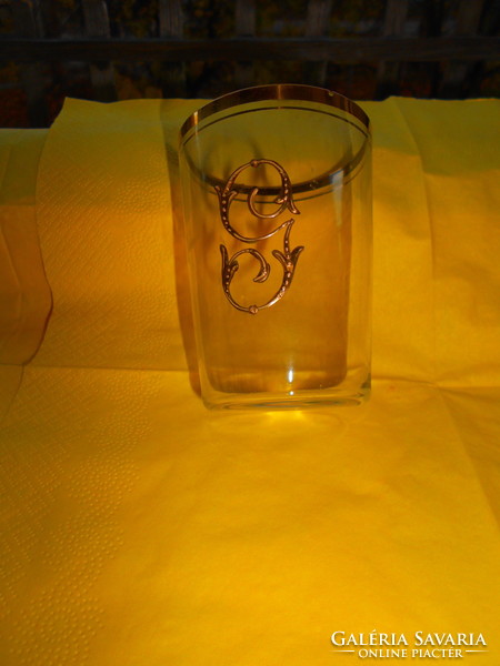 Antique glass cup with monogram on the side