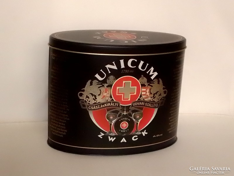 Nagy ovális formájú Zwack Unicum likőrös fém fedeles doboz, szép állapot, kávétartó, konyhai tároló