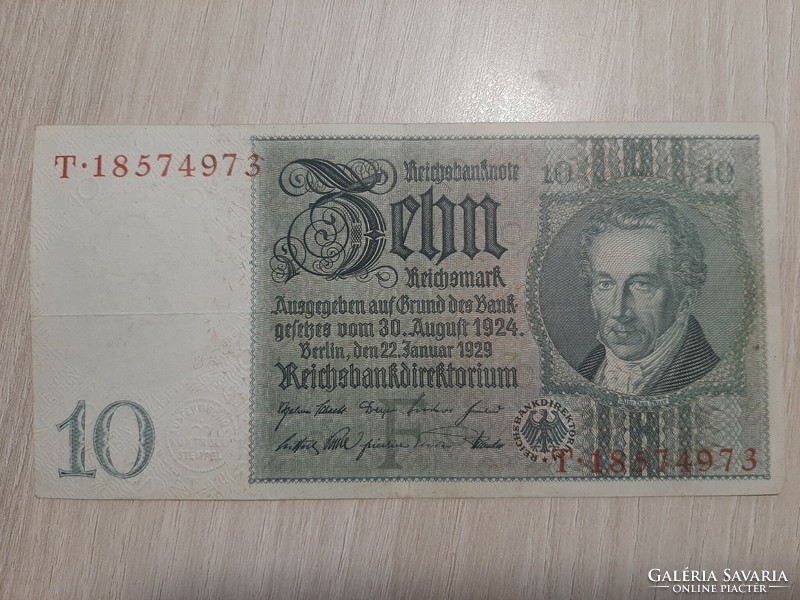 10 márka Németország 1929 ropogós bankjegy négybe hajtva