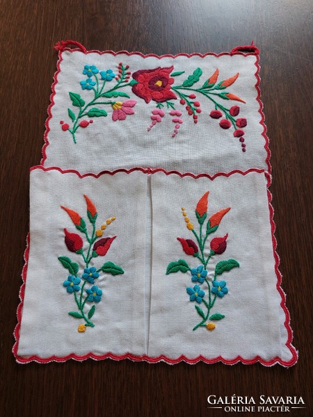 Old Kalocsa embroidered pocket wall holder folk comb holder
