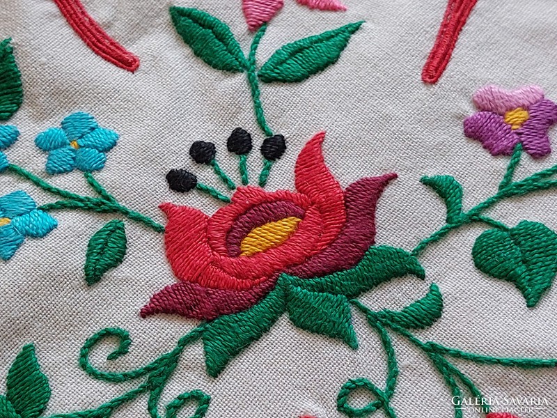 Old Kalocsa embroidered small tablecloth in the shape of a leaf