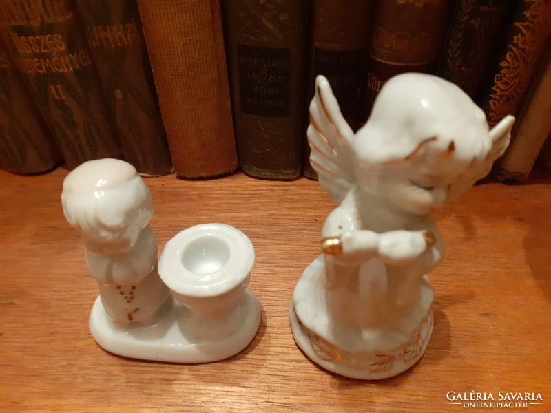Régi mini porcelán angyal és szerzetes gyertyatartó