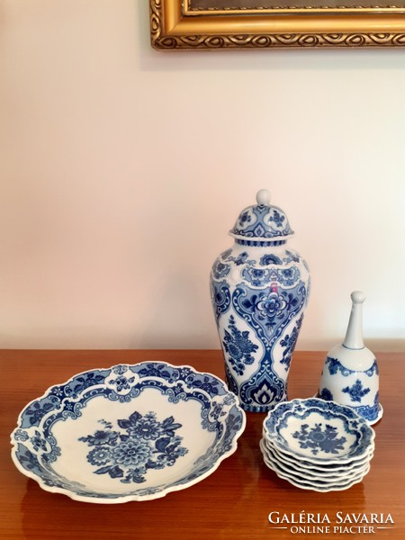 Old wallendorf echt cobalt porcelain plate blue floral set 7 pcs