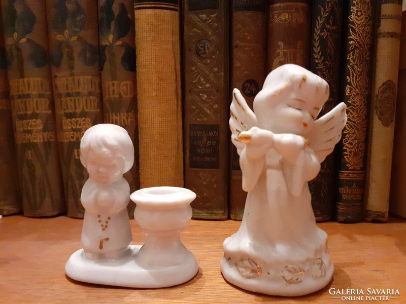 Old mini porcelain angel and monk candlestick