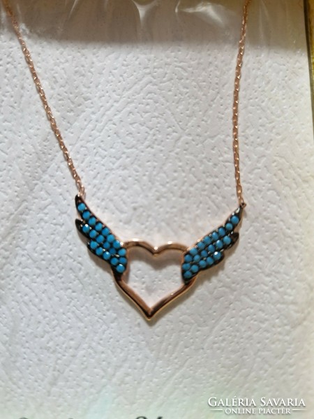 Wonderful necklace with turquoise stones, sterling silver, 14k gold-plated, 925, new