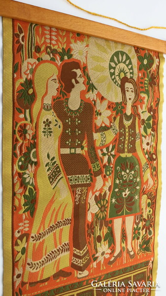 Magyar Selyemipar Vállalat (Dunasilk) Mid-century modern falikép-naptár, 1977 / gyűjtői ritkaság