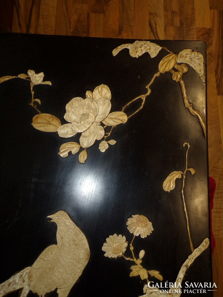 Japanese lacquer mural with bone inlay (depicting a pheasant)