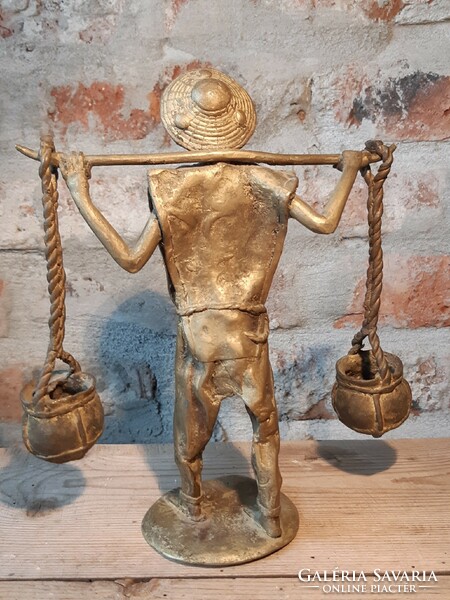 Unique "Asian water barrel" copper or bronze sculpture