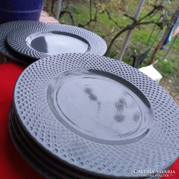 6 gray ceramic plates