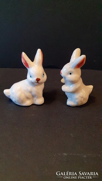 2 Pcs., Mini, porcelain, rabbit, bunny.