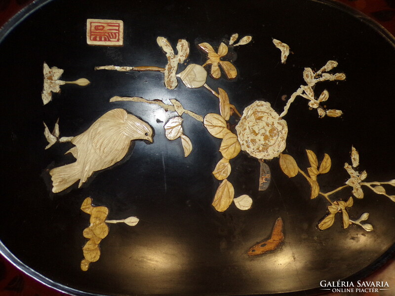 Japanese lacquer mural with bone and horn inlay