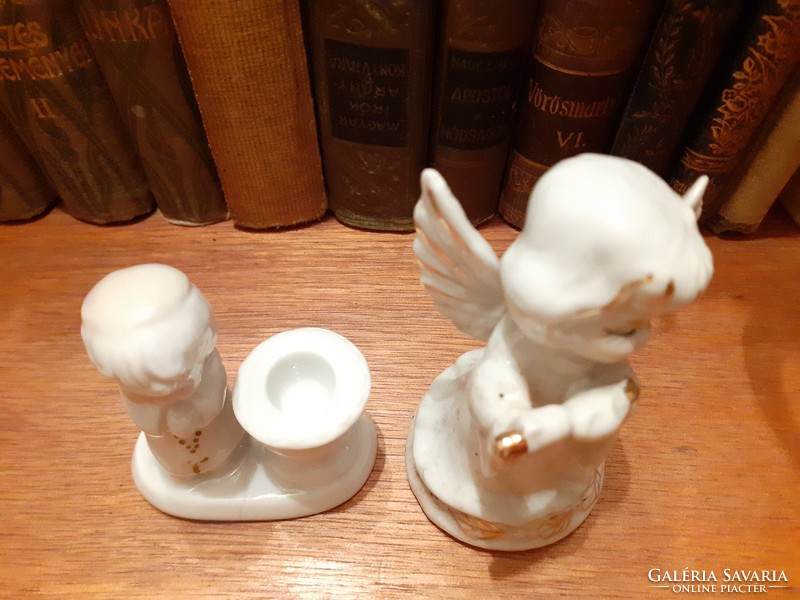 Old mini porcelain angel and monk candlestick