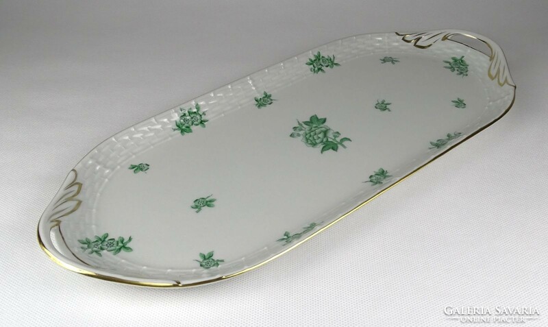 1L549 old green Eton pattern Herend porcelain serving bowl tray 15.5 X 37 cm 1955