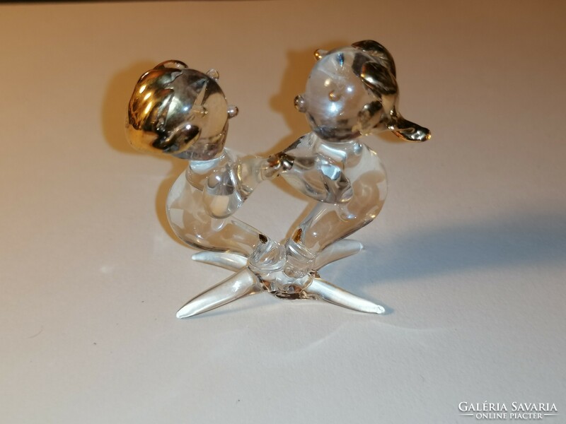 Gold-painted glass art deco figure, the first dance