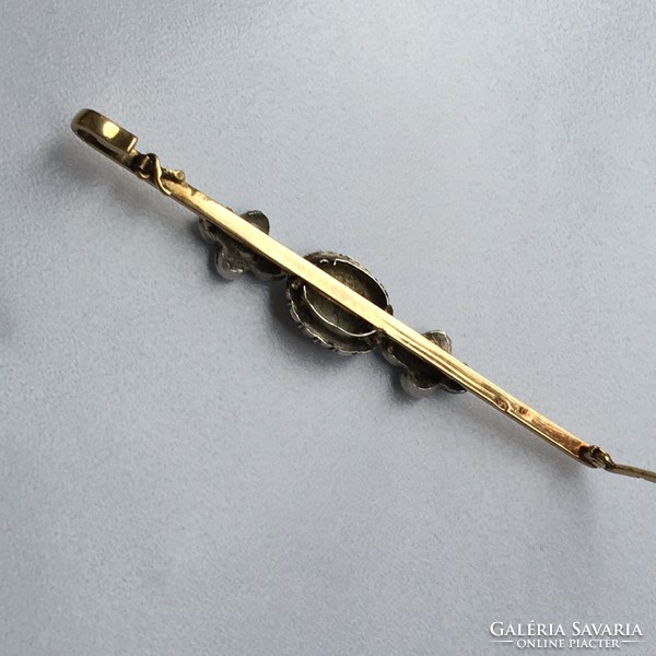 Antique gold brooch turquoise pearl xix. Century Hungarian fox hallmark