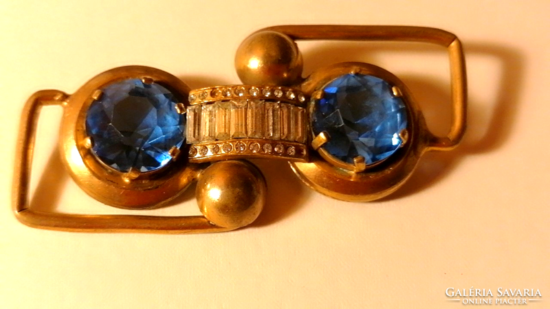 Old, brass, art deco, blue stone brooch 73.