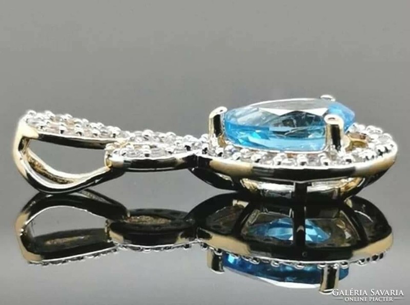 Beautiful blue topaz gemstone pendant, 14k gold plated, marked 925