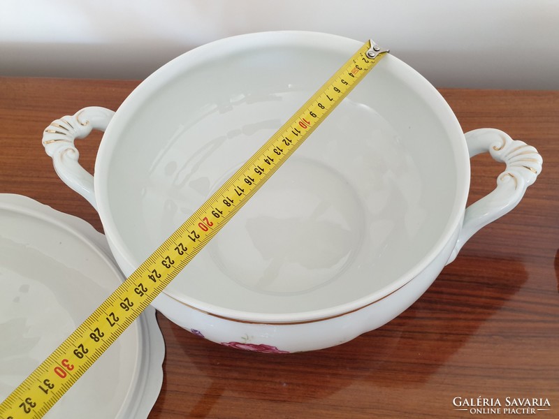Régi porcelán szellőrózsás vintage étkészlet leveses tál szószos 4 db
