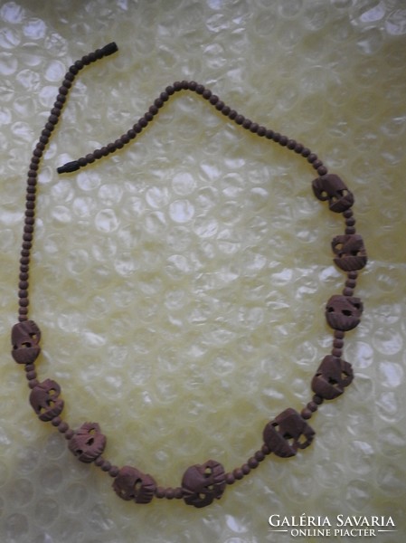 Vintage wooden string of beads - necklace with elephants