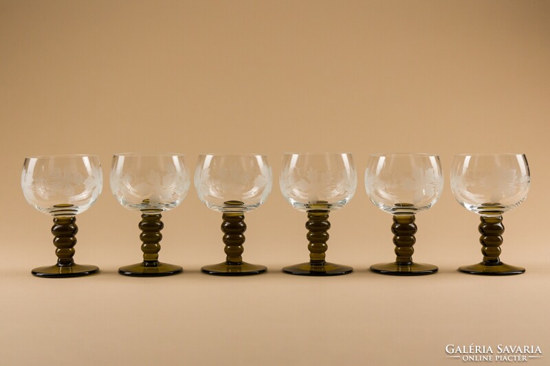 Crystal glass glass with grape leaf pattern, engraved, 6 pieces