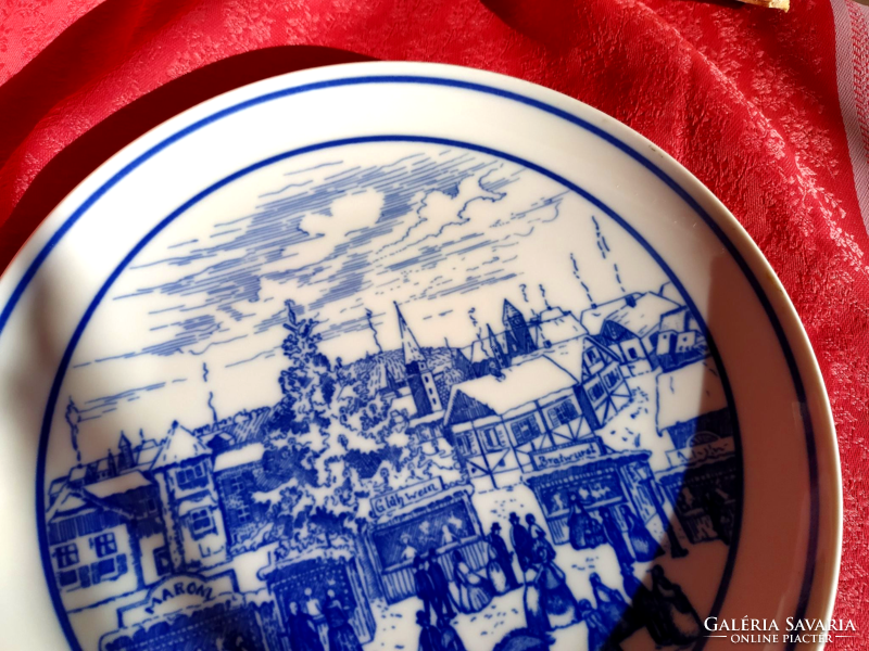 Téli utcai kép, 1985-ben, német porcelán tányér