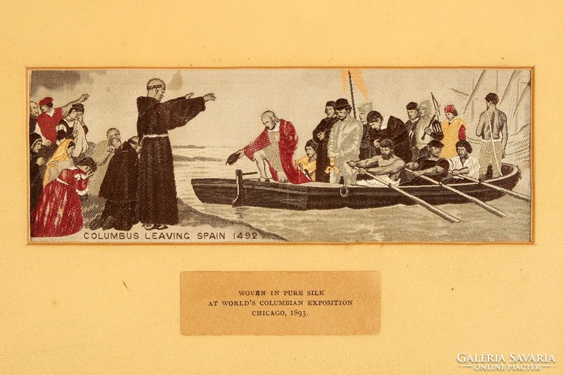 Stevengraph Kolumbusz elhagyja Spanyolországot Selyemkép Columbus Leaving Spain 1893. Kolombusz