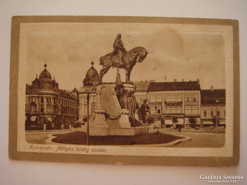 Régi képeslap 1921 Kolozsvár Mátyás király szobor fotó levelezőlap