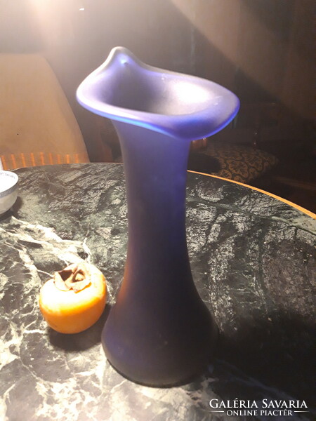 Blue, blown glass vase - flower cup - 26 cm