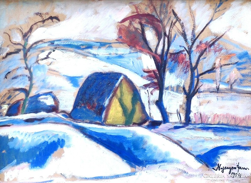 Painting - János Nyergesi (1895 - 1982) winter landscape 1954