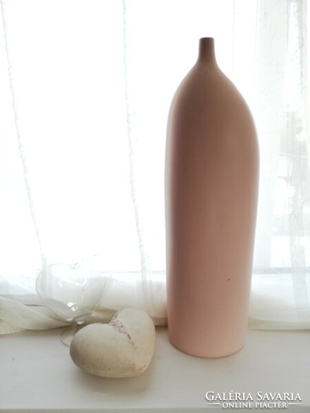 Hatalmas púder rózsaszín kerámia váza lapos aszimmetrikus hibátlan
