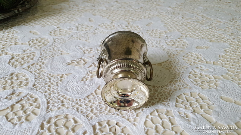 Silver-plated lion's head small mustard dispenser and toothpick holder