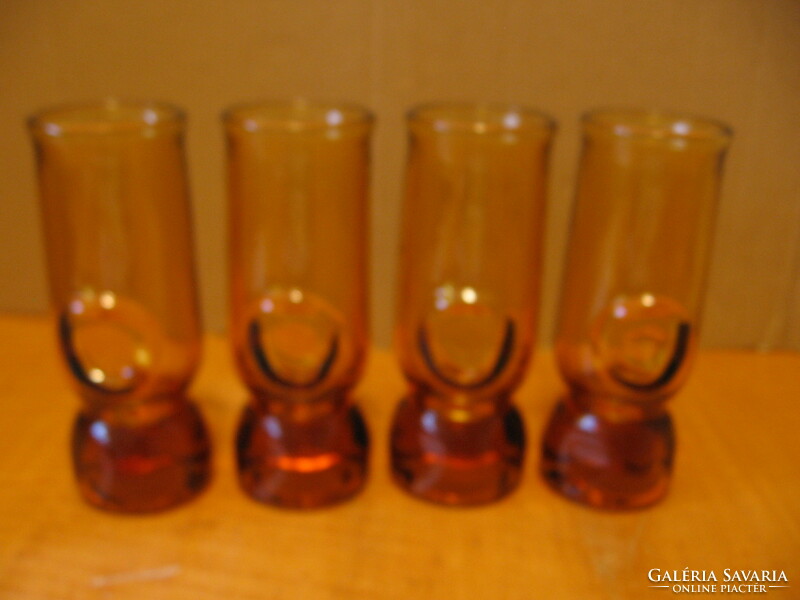 Scandinavian artistic amber glass brandy and liqueur glasses 4 pcs