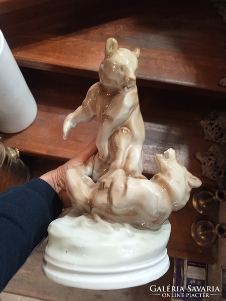 Zsolnay porcelain wrestling bear statue, 30 cm high