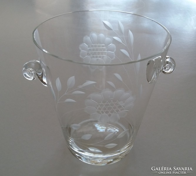 Retro glass ice cube holder ice holder polished flower pattern old small ice bucket