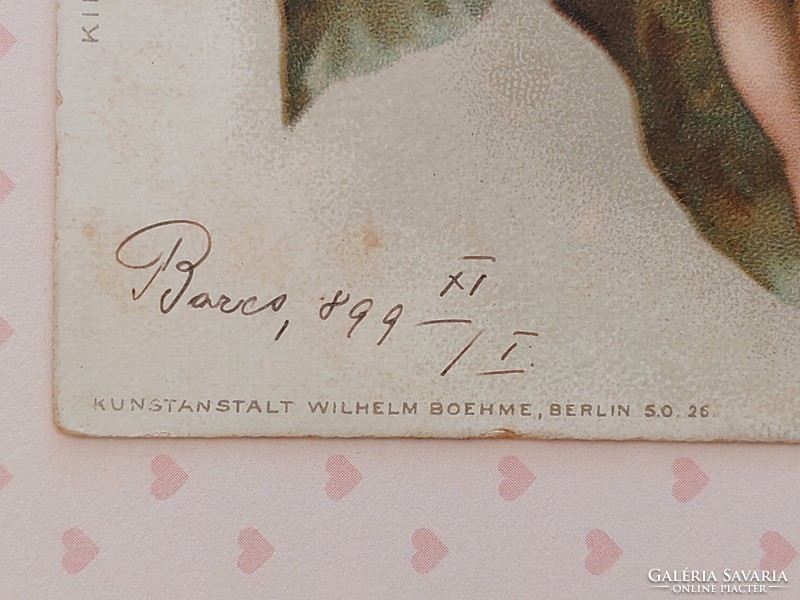Régi képeslap 1899 levelezőlap kislány pillangó borostyánlevél