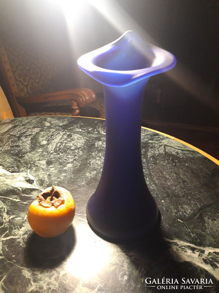 Blue, blown glass vase - flower cup - 26 cm