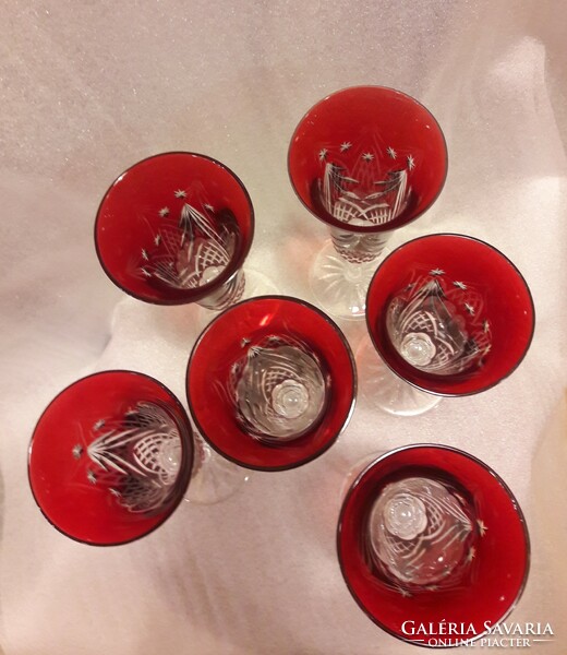 Hatalmas 6 személyes Waterford ír bordó rubinpácos karácsonyi pezsgős kristály pohár kehely készlet