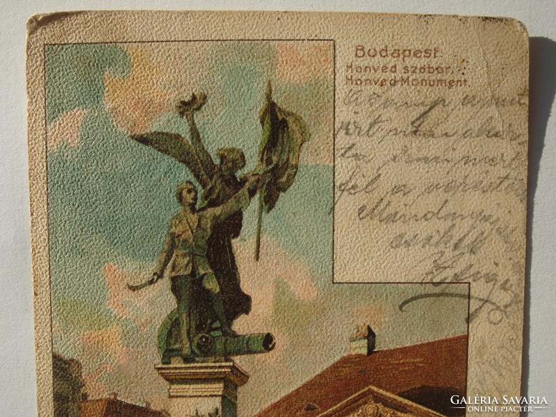 Régi képeslap 1901 Budapest Honvéd szobor fotó levelezőlap