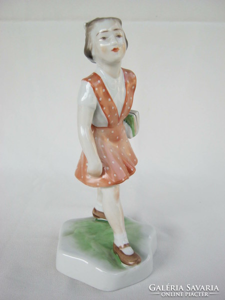 Retro ... Zsolnay porcelain little girl in polka dot dress