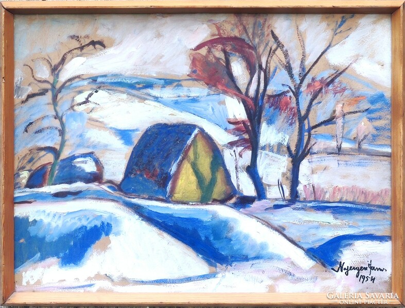 Painting - János Nyergesi (1895 - 1982) winter landscape 1954