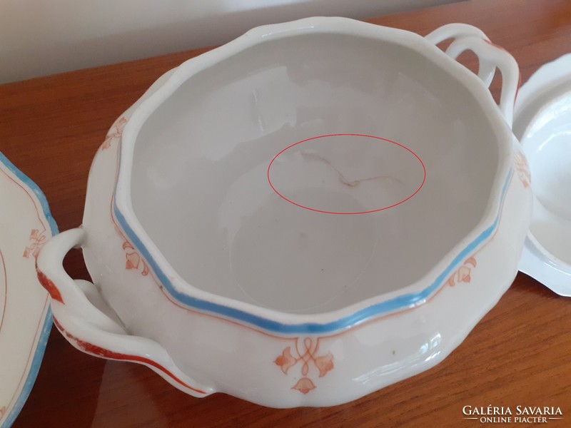 Antik régi Dallwitz porcelán leveses tál kínáló tányér