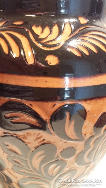 Korondi váza, barna-fekete,  21 cm