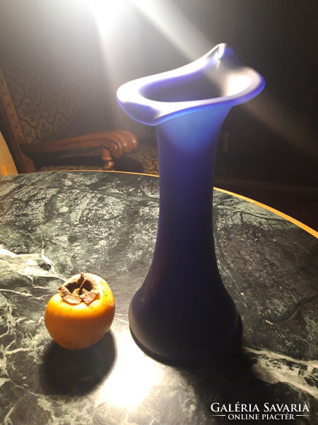 Blue, blown glass vase - flower cup - 26 cm