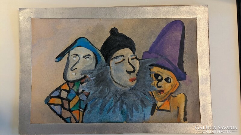 Three clowns tempera picture