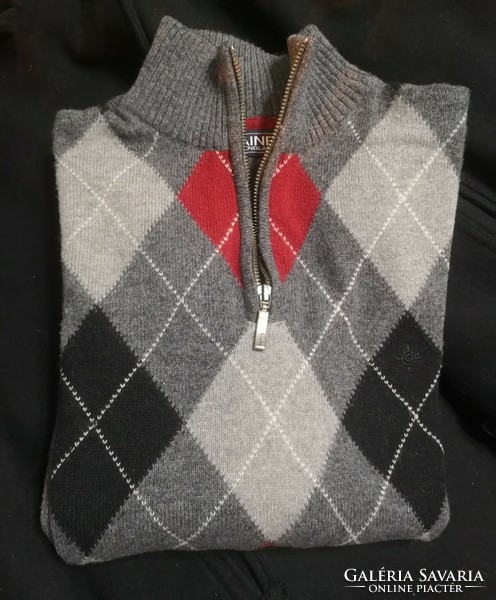 MAINE M-es Wellington mintás klasszikus angol gyapjú pulóver, piros, fekete, szürke