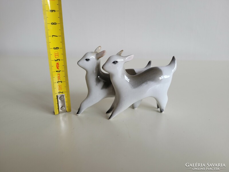 Old vintage Zsolnay porcelain shield seal goat pair of small goat guides