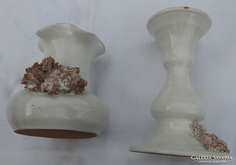 Régi iparművészeti kerámia váza és gyertyatartó