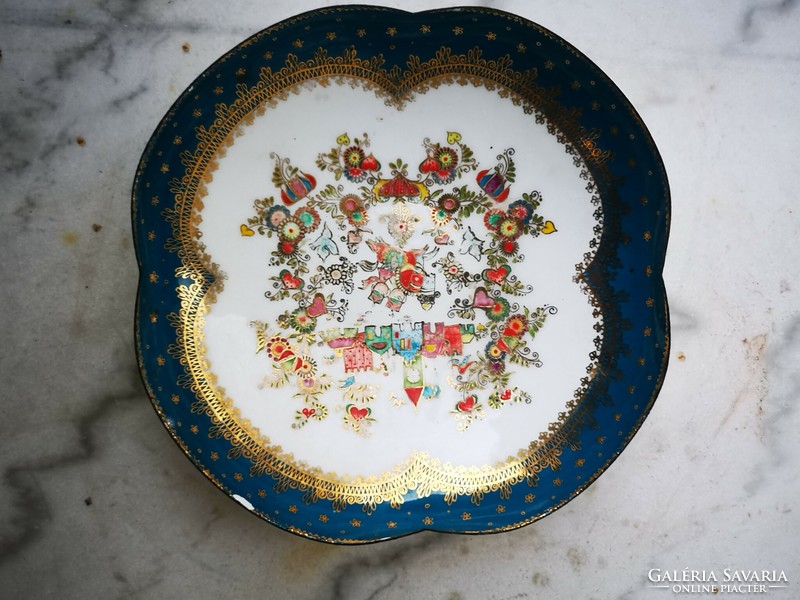 Antique fire enamel bowl hand painted centerpiece offering, scene marked Austria, art deco retro